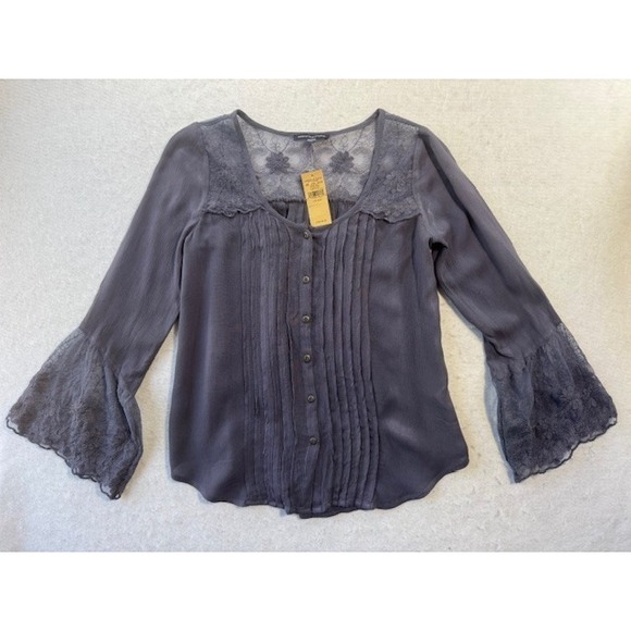 American Eagle Outfitters Tops - American Eagle Lace Babydoll Top XXS Blue Cottage Boho Rustic Soft Bell Sleeve